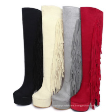 women's winter knee high boot  fall boots for women wedge high block heel suede tassel boot